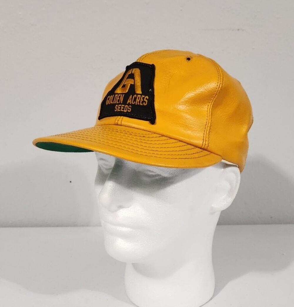 Vtg GOLDEN ACRES SEEDS Snapback Hat Viny\Leather patch agriculture Louisville
